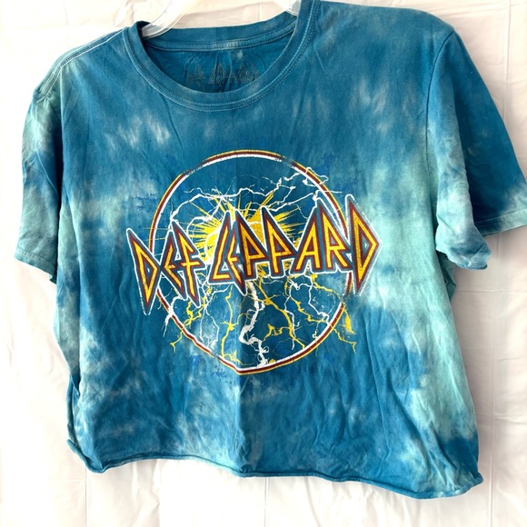 Def Leopard Blue Tie-Dye Crop Band T-Shirt SZ XL Worn 1X - Picture 8 of 9